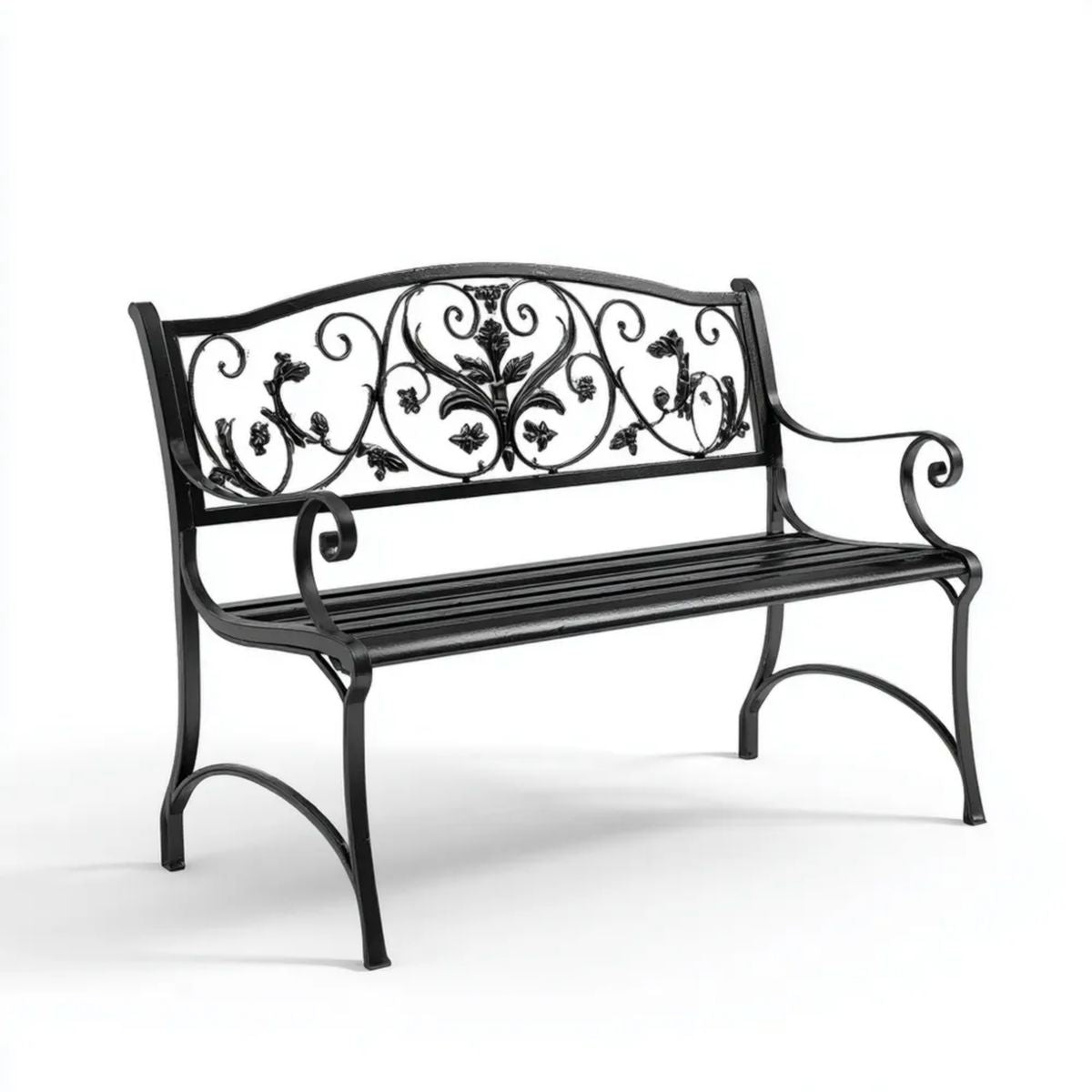 Ławka ogrodowa, Ogród Ławka 2 czarny Stal stołowa Siedzenia 122 x 60 x 87 cm z otwarciem z powrotem