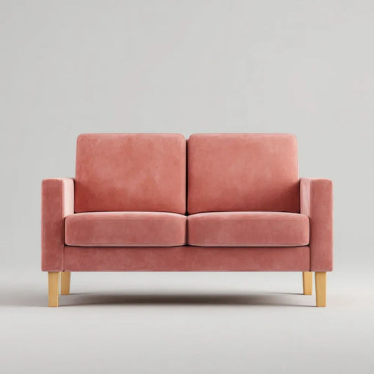 Sofa, 2-osobowa w prawo sofa w proszku różowy poliester w kolorze miąższu, 140 x 80 x 85 cm