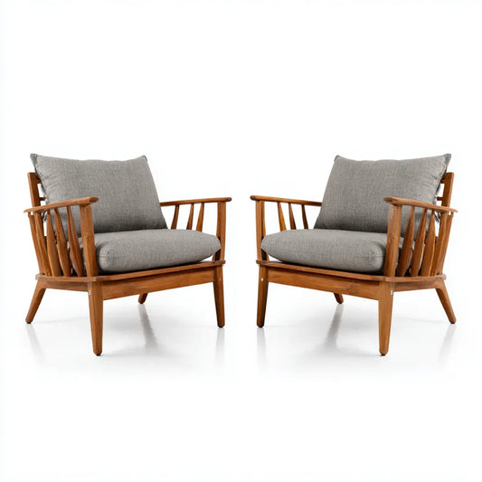 Fotel wypoczynkowy, Zestaw 2 fotele z Szarego Ogrodu i Browna w Acacia Massello Wood 68 x 75 x 78 cm