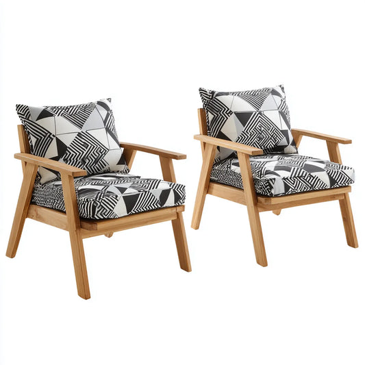 Fotel wypoczynkowy, Salon ogrodowy fotele 2 czarno-białe 67 x 76 x 75 cm w litej akacji