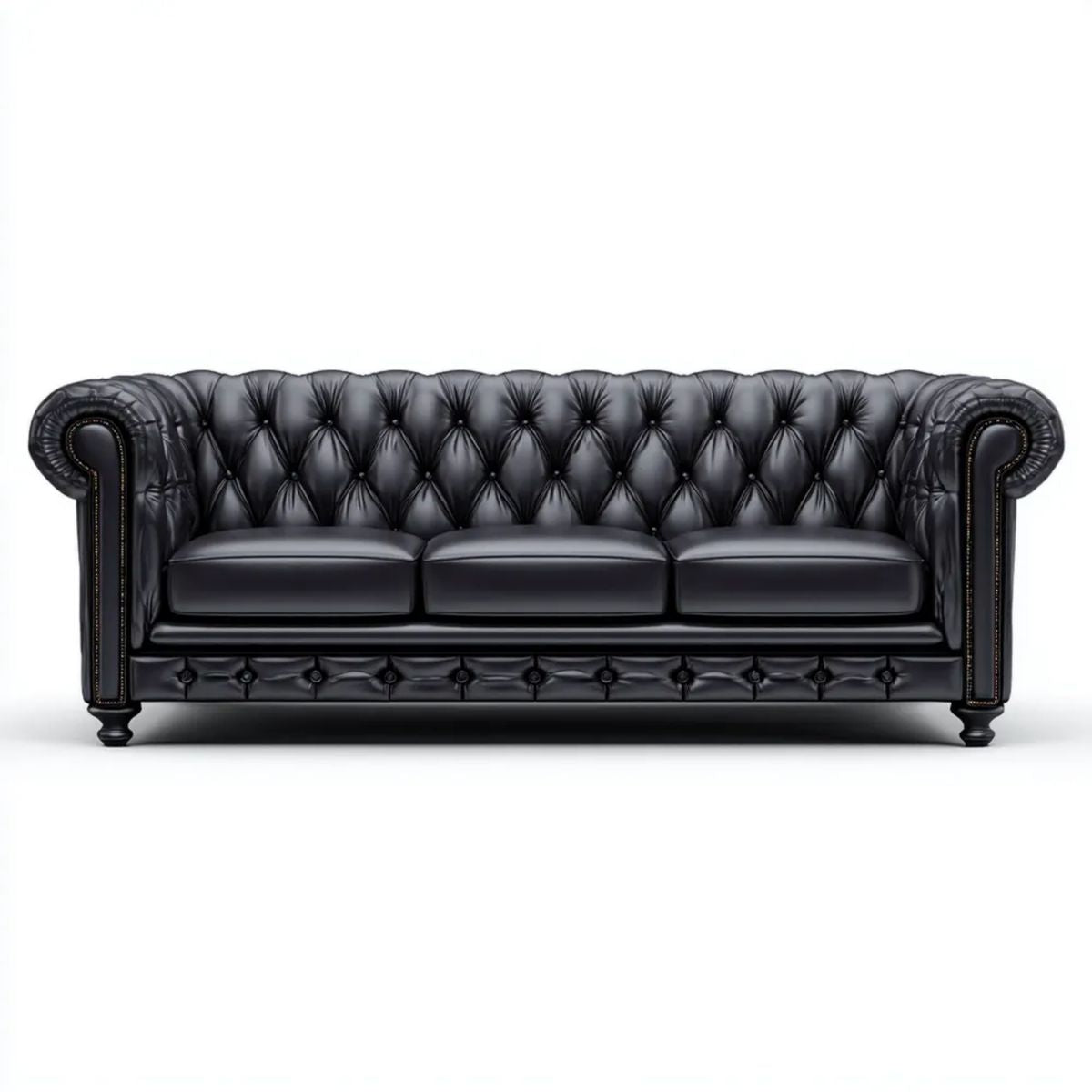 Sofa, Chesterfield sofa 3-osobowa czarny w PU syntetyczne skóry, 225 x 90 x 78 cm