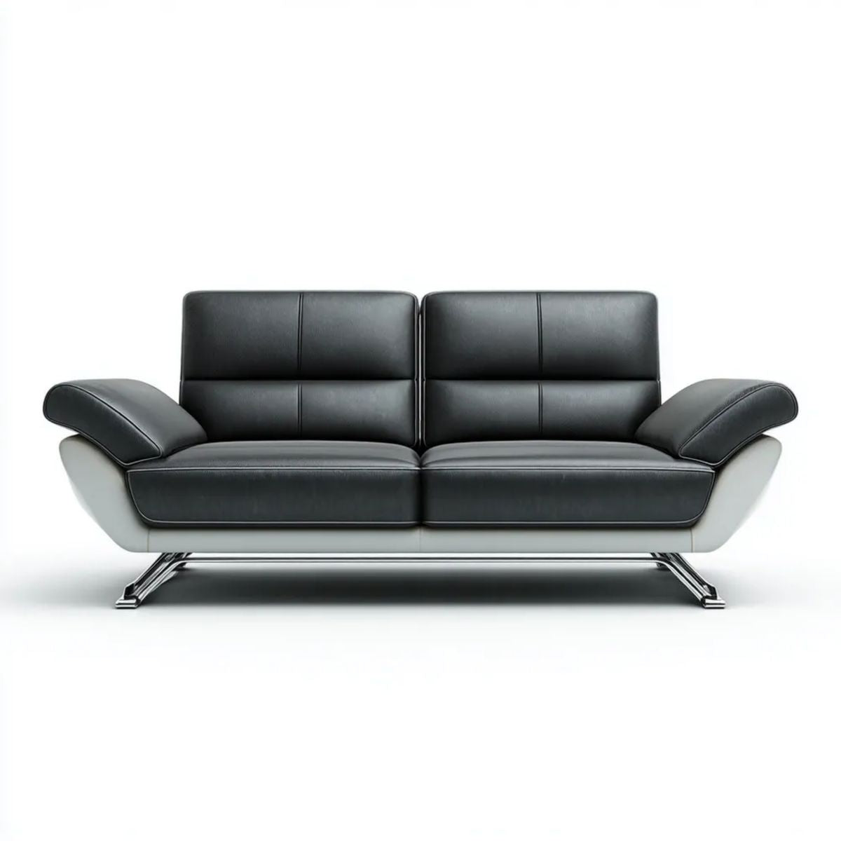 Sofa, 2-osobowa sofa w kolorze czarnym i jasnoszarym syntetyczne skóry lakierowanej 170 x 88 x 88 cm