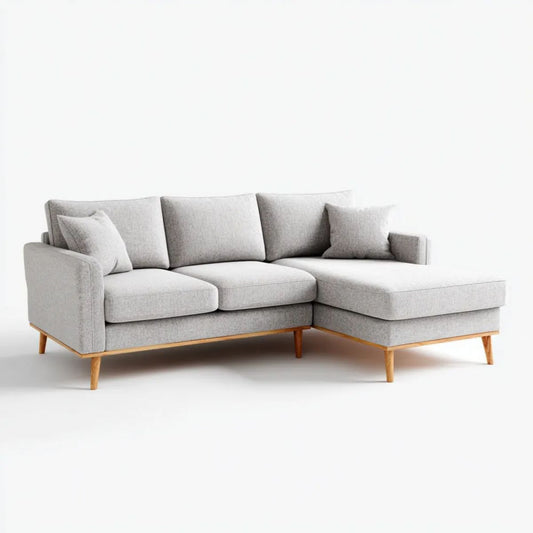 Sofa, 3-osobowa sofa w kolorze jasnoszarym poliester z synonimem meridian, drewniana nóżka, 230 x 150 x 85 cm