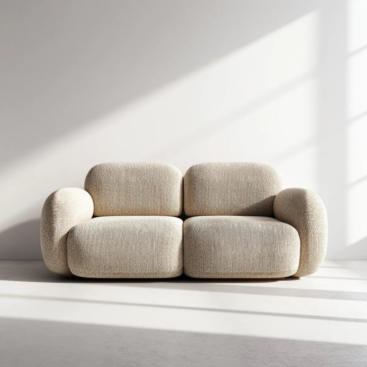 Sofa, 2-osobowa kanapa beżowa 180 x 95 x 75 cm poliestrowa z zaokrąglonym kształtem