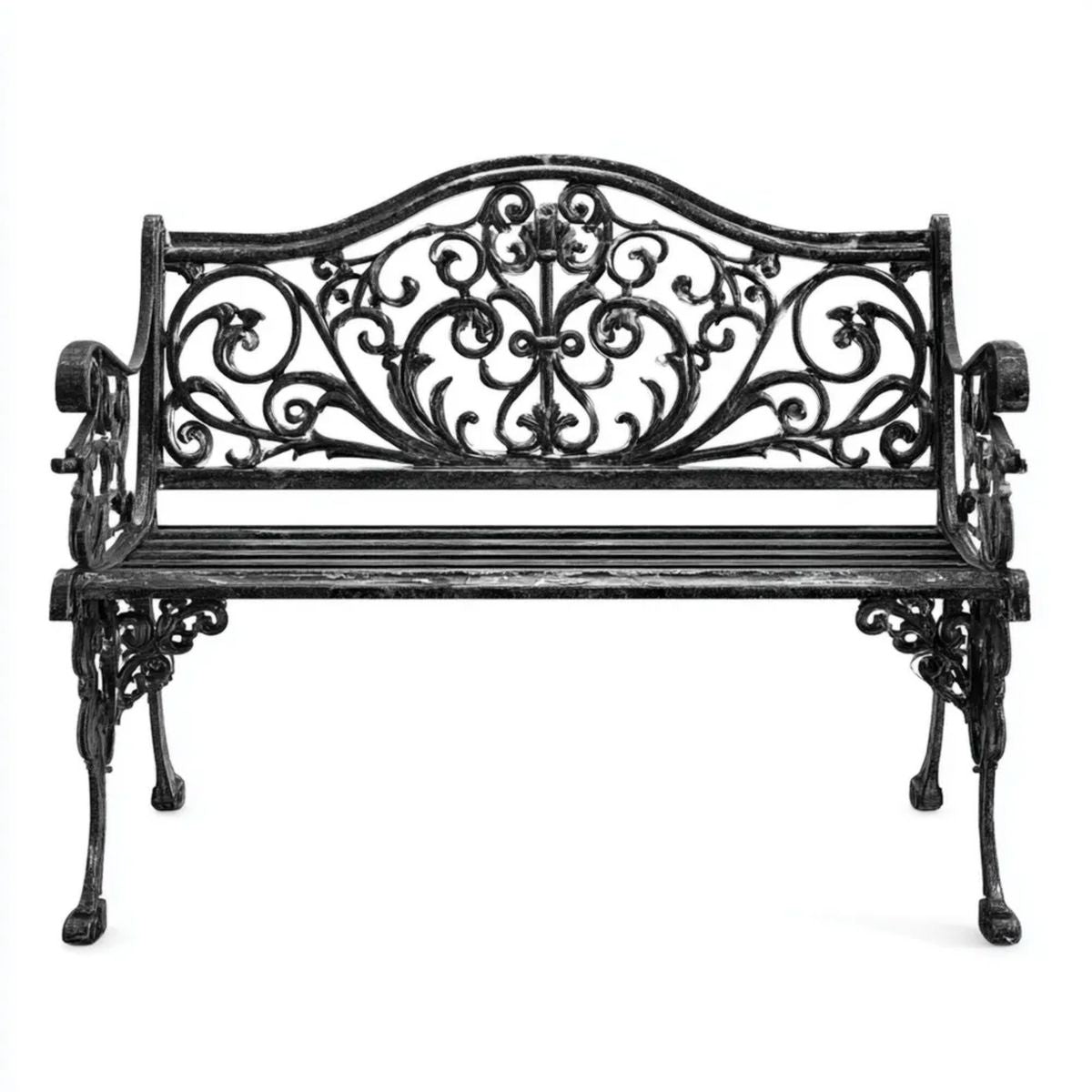 Ławka ogrodowa, 2-osobowa czarny aluminium aluminiowy fotelik odkryty ławka 100 x 54 x 88 cm z otwarciem z powrotem