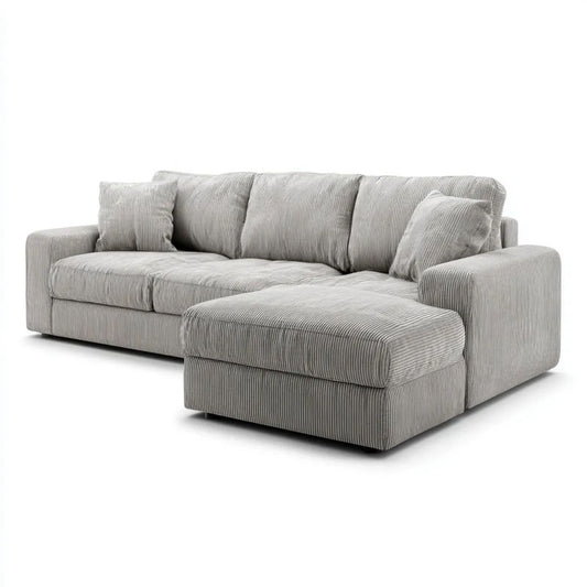 Sofa kąt 3 fotele w L z szezlongiem po prawej stronie, skręcone Belivelvet Belightszary poliester, 250 x 160 x 85 cm
