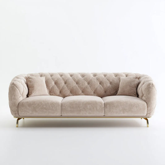Sofa, 3-osobowa kanapa beżowa 230 x 95 x 78 cm poliestrowy aksamit prosty